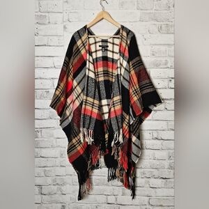 Love & Lore Plaid Fringe Poncho Wrap | Cozy Fall Blanket Shawl O/S